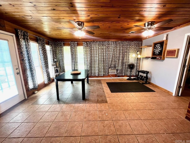 6312 Sandy Ln, Little Rock, AR 72204 - tiled dining area featuring ceiling fan, healthy amount of natural light, and wood ceiling