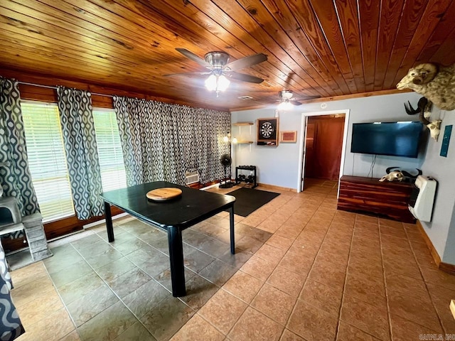 6312 Sandy Ln, Little Rock, AR 72204 - game room with wood ceiling, ceiling fan, tile patterned flooring, and heating unit