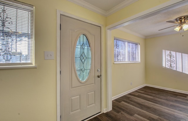 9425 S 365th Hwy, Little Rock, AR 72206 - foyer featuring plenty of natural light, dark wood finished floors, ceiling fan, and ornamental molding