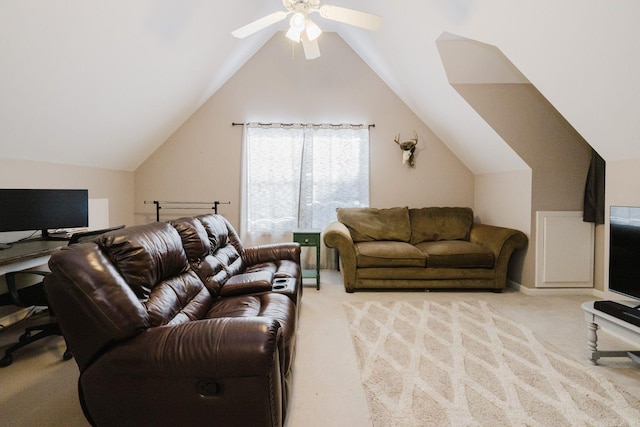 15 Rocky Crest Ct, Little Rock, AR 72211 - living area with carpet, a ceiling fan, lofted ceiling, and an office area