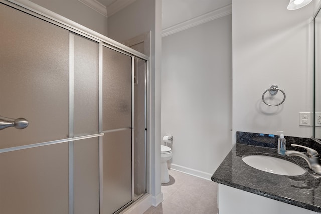 48 Ranch Ridge Rd, Little Rock, AR 72223 - bathroom with ornamental molding, vanity, a shower stall, and tile patterned flooring