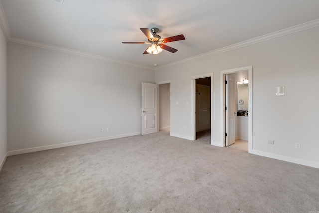 48 Ranch Ridge Rd, Little Rock, AR 72223 - unfurnished bedroom featuring ornamental molding, a walk in closet, light carpet, and ceiling fan