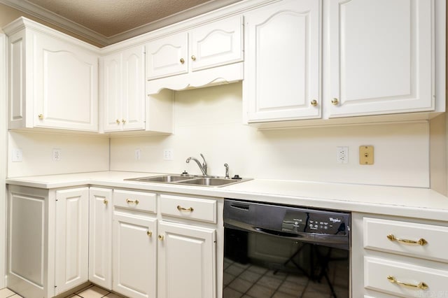 1940 Payne Ln, Conway, AR 72034 - kitchen with dishwasher, white cabinetry, light countertops, a textured ceiling, and crown molding