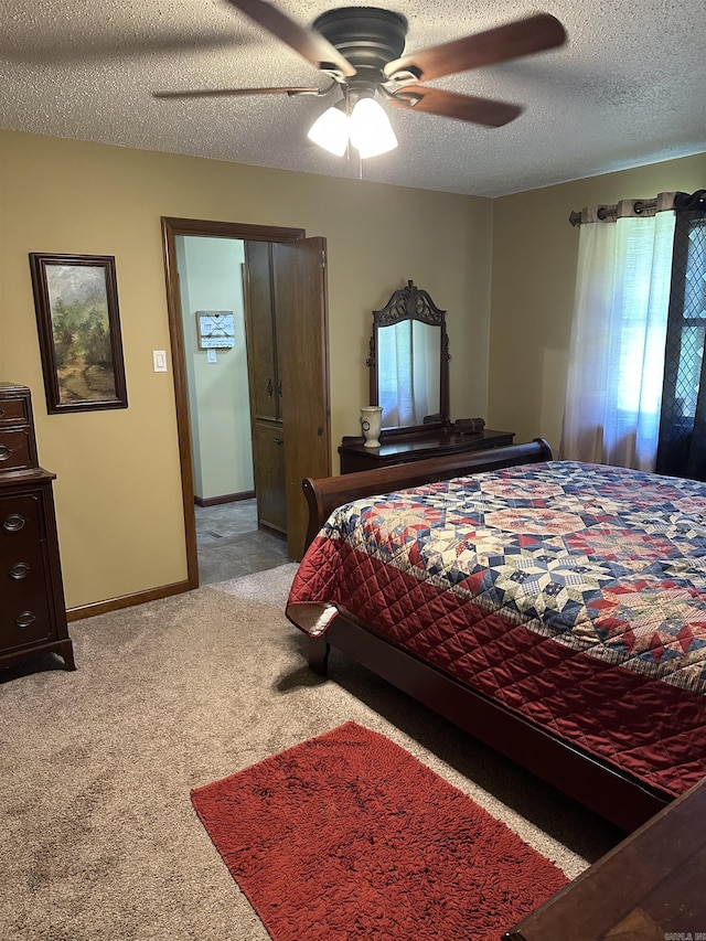 14400 Pikewood Dr, Alexander, AR 72002 - bedroom featuring light colored carpet, ceiling fan, and a textured ceiling