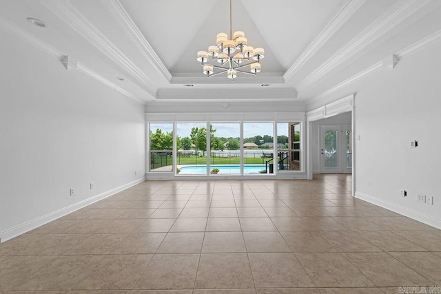 6733 Austin Bay Ct, Sherwood, AR 72120 - unfurnished room with tile patterned floors, a chandelier, a raised ceiling, and crown molding