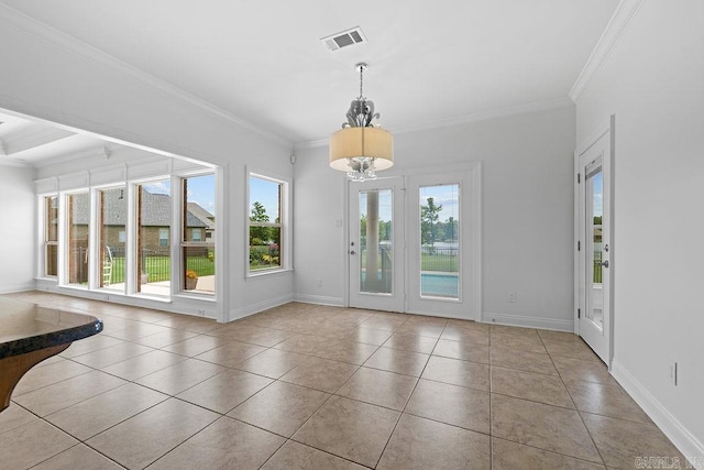 6733 Austin Bay Ct, Sherwood, AR 72120 - unfurnished dining area featuring a chandelier, crown molding, and tile patterned flooring