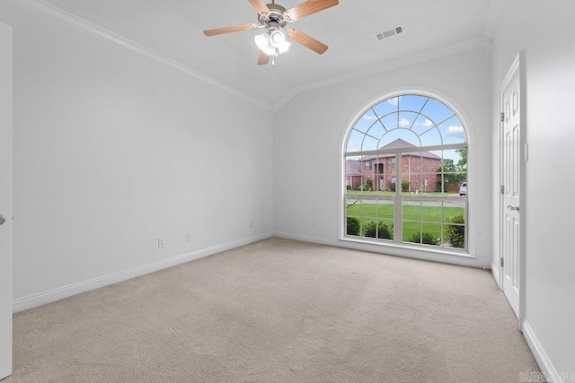 6733 Austin Bay Ct, Sherwood, AR 72120 - spare room featuring crown molding, carpet floors, vaulted ceiling, and a ceiling fan