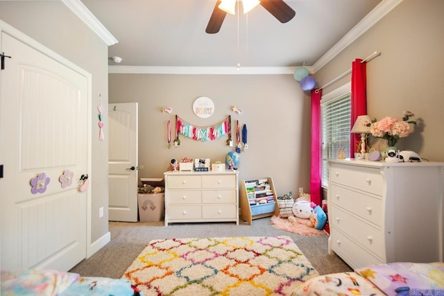 274 Reuben Dr, Alexander, AR 72202 - carpeted bedroom featuring crown molding and a ceiling fan