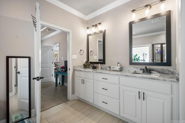 274 Reuben Dr, Alexander, AR 72202 - full bathroom featuring double vanity, crown molding, and plenty of natural light