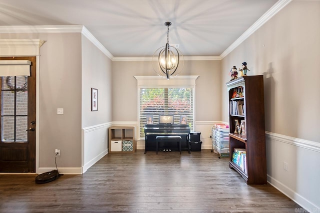 274 Reuben Dr, Alexander, AR 72202 - home office with wood finished floors, ornamental molding, and a chandelier