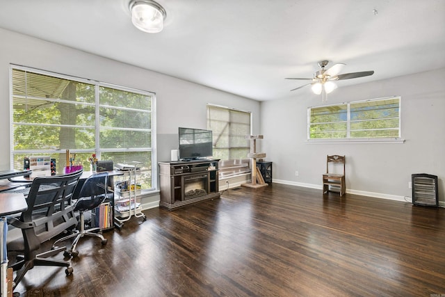 100 E Scenic Dr, North Little Rock, AR 72118 - office area featuring ceiling fan, wood finished floors, and a fireplace