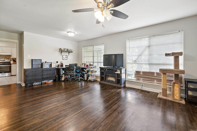100 E Scenic Dr, North Little Rock, AR 72118 - office space featuring wood finished floors, ceiling fan, and a fireplace