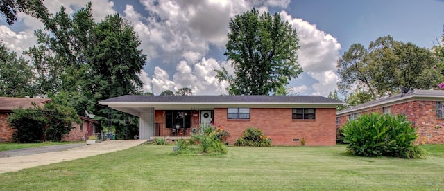 111 Greenland Cv, Little Rock, AR 72204 - ranch-style home featuring concrete driveway, crawl space, a front lawn, brick siding, and an attached carport