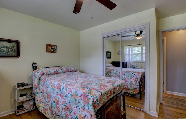 111 Greenland Cv, Little Rock, AR 72204 - bedroom featuring wood finished floors, ceiling fan, and a closet