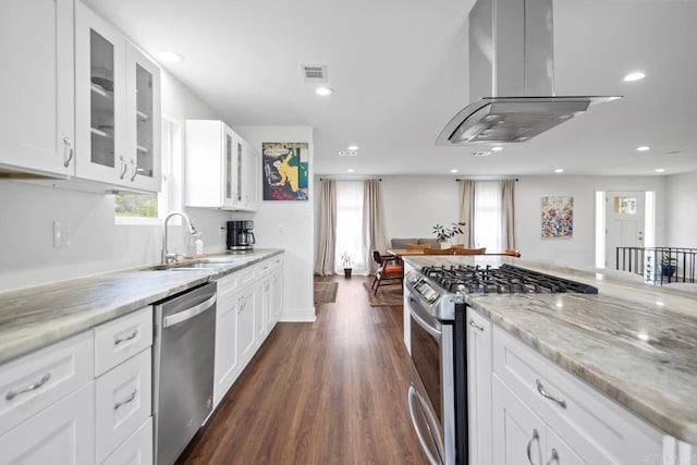 26 Buttermilk Rd, Little Rock, AR 72227 - kitchen with appliances with stainless steel finishes, island range hood, healthy amount of natural light, and recessed lighting