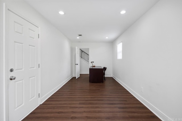 26 Buttermilk Rd, Little Rock, AR 72227 - hallway featuring dark wood-style floors, recessed lighting, and stairway