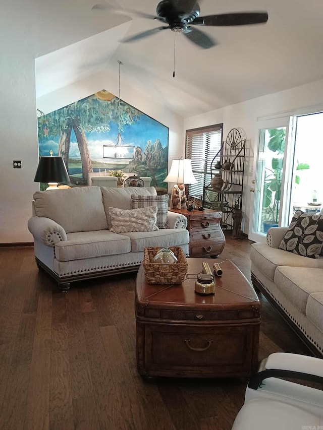 4 Jullian Cir, Dumas, AR 71639 - living room with lofted ceiling, dark wood-type flooring, and ceiling fan