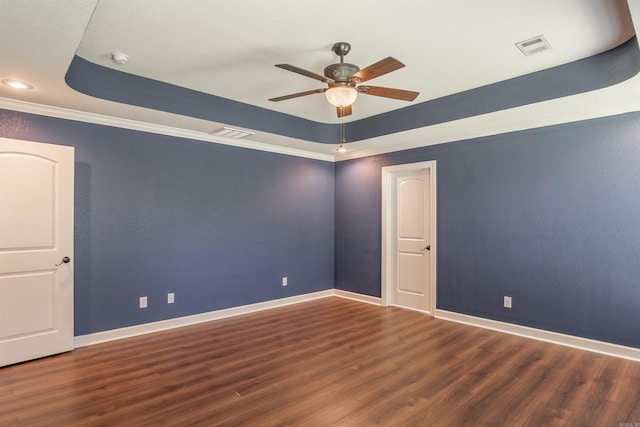 24 Tradewinds Dr, Cabot, AR 72023 - spare room with ceiling fan, a raised ceiling, wood finished floors, crown molding, and a smoke detector