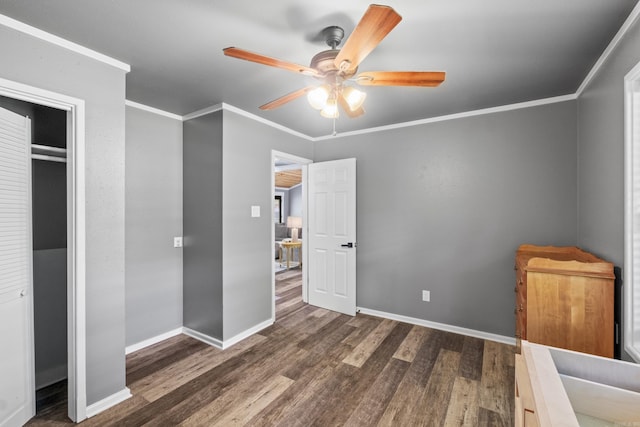 60 Pin Oak Dr, Lonoke, AR 72086 - unfurnished bedroom with wood finished floors, crown molding, and ceiling fan