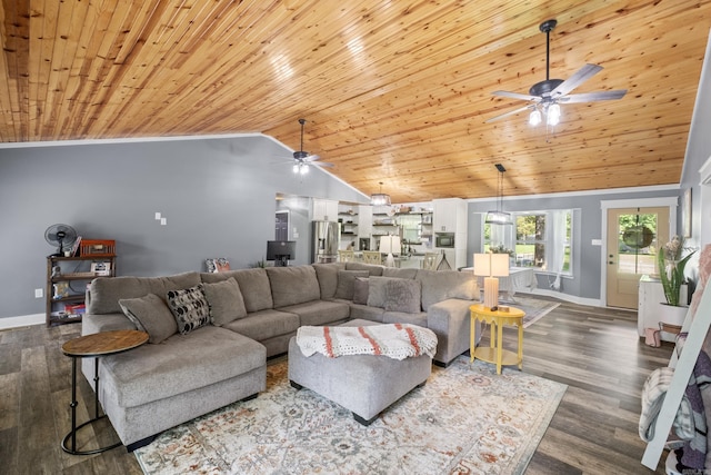 60 Pin Oak Dr, Lonoke, AR 72086 - living room with ceiling fan, lofted ceiling, wood ceiling, and wood finished floors