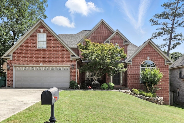 28 Chemin Ct, Little Rock, AR 72223 - traditional-style house with driveway, brick siding, a front lawn, and a shingled roof