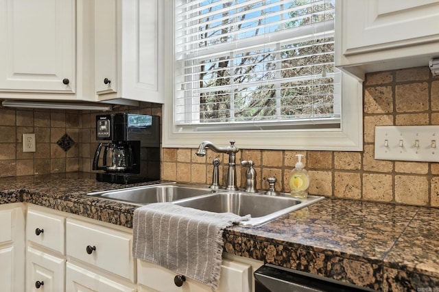 28 Chemin Ct, Little Rock, AR 72223 - kitchen featuring tile counters, white cabinets, tasteful backsplash, and dishwashing machine