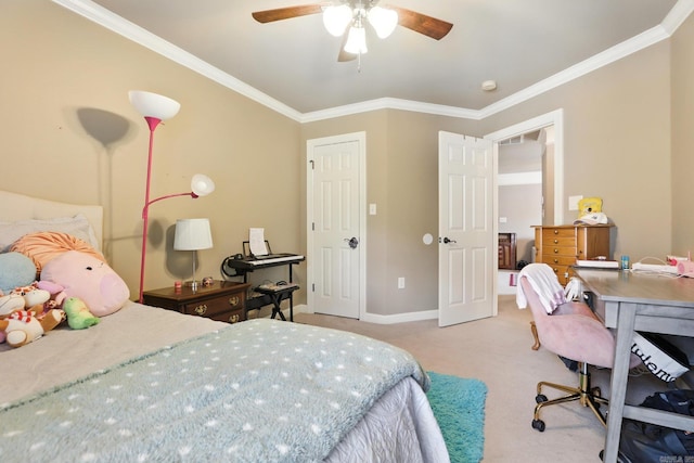 28 Chemin Ct, Little Rock, AR 72223 - carpeted bedroom featuring crown molding, a desk, and a ceiling fan