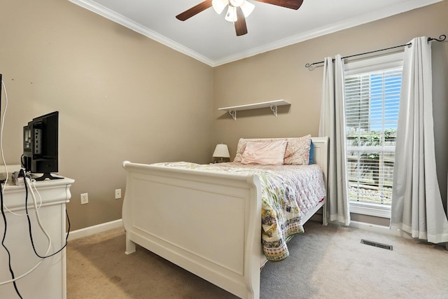 28 Chemin Ct, Little Rock, AR 72223 - bedroom featuring light colored carpet, crown molding, and a ceiling fan