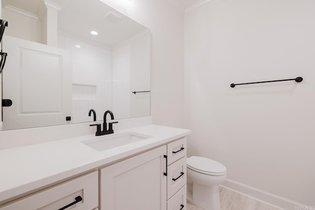 127 Edgewood Cir, Little Rock, AR 72223 - bathroom featuring vanity, ornamental molding, and recessed lighting