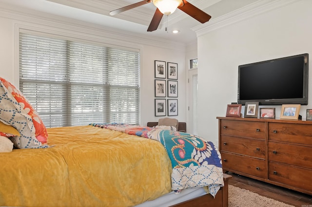5201 Providence Cir, Jonesboro, AR 72404 - bedroom featuring wood finished floors, crown molding, and ceiling fan