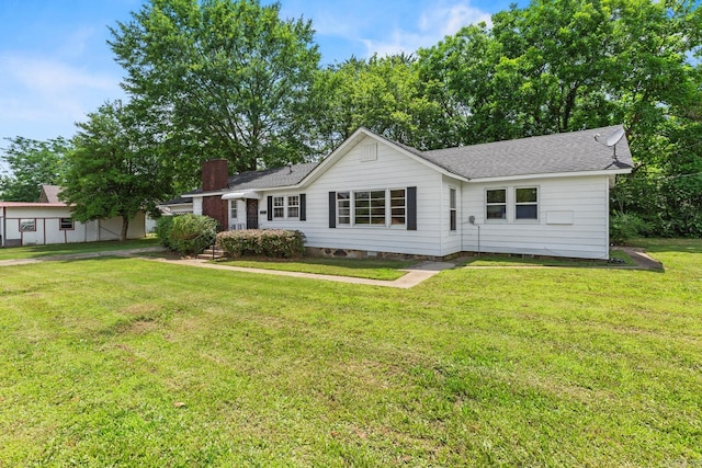 901 S Reine St, Mena, AR 71953 - ranch-style home with a front yard, a chimney, and roof with shingles