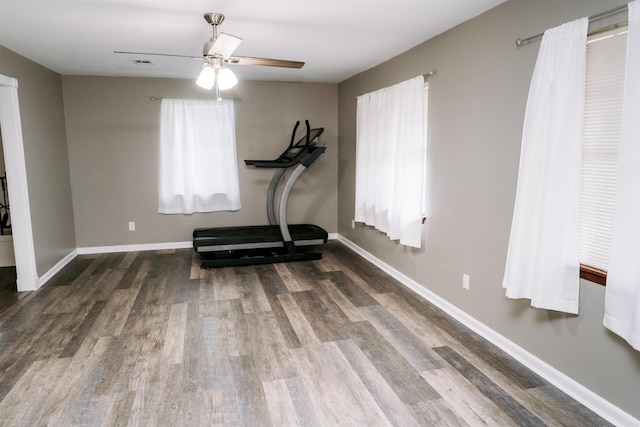 1700 Chitwood St, Benton, AR 72019 - exercise room with wood finished floors and a ceiling fan