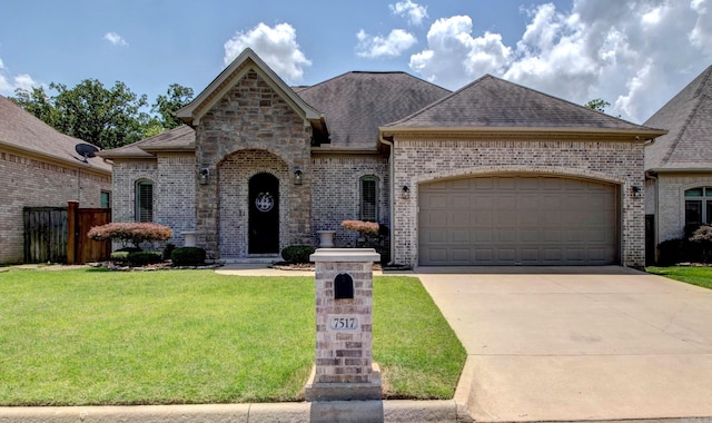 7517 Garden Way, Sherwood, AR 72120 - french provincial home featuring a garage, driveway, brick siding, and roof with shingles