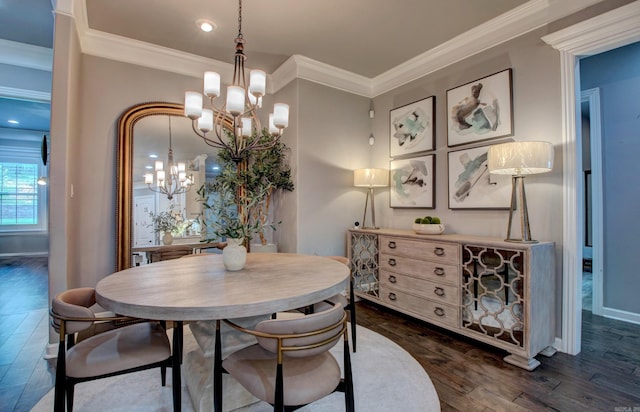 7517 Garden Way, Sherwood, AR 72120 - dining area with a chandelier, dark wood-style floors, and crown molding