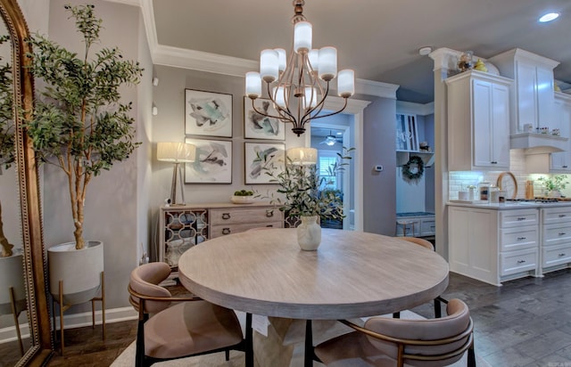 7517 Garden Way, Sherwood, AR 72120 - dining room featuring a chandelier, ornamental molding, and recessed lighting