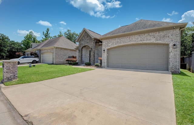 7517 Garden Way, Sherwood, AR 72120 - french provincial home featuring brick siding, a front lawn, concrete driveway, and a garage