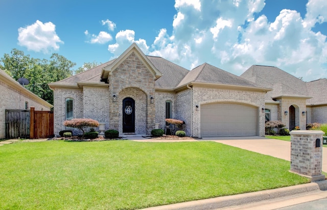 7517 Garden Way, Sherwood, AR 72120 - french provincial home featuring an attached garage, brick siding, driveway, and roof with shingles