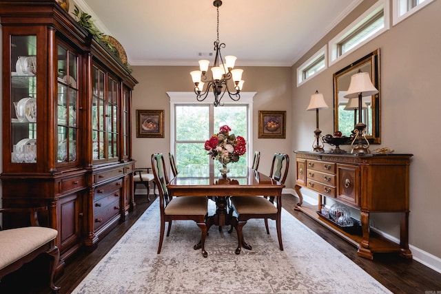 8 Flint Creek Ct, Little Rock, AR 72223 - dining area featuring a chandelier, dark wood finished floors, and crown molding