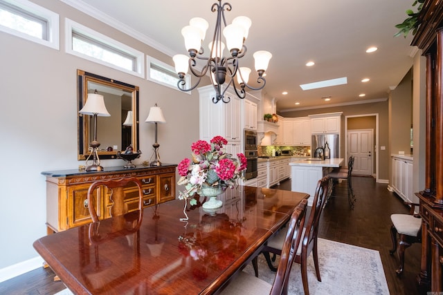 8 Flint Creek Ct, Little Rock, AR 72223 - dining area featuring ornamental molding, a chandelier, dark wood finished floors, and recessed lighting