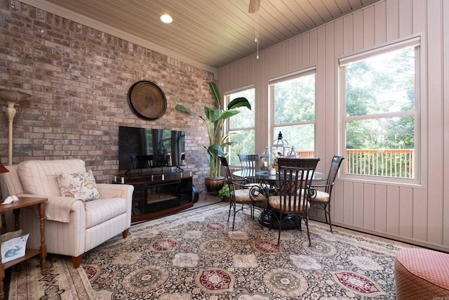 8 Flint Creek Ct, Little Rock, AR 72223 - living room with plenty of natural light, wood ceiling, and brick wall