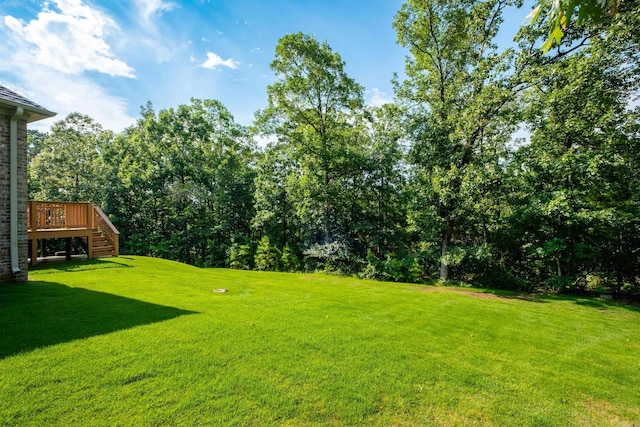 8 Flint Creek Ct, Little Rock, AR 72223 - view of grassy yard featuring stairway and a deck