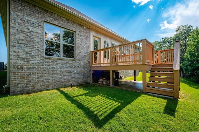 8 Flint Creek Ct, Little Rock, AR 72223 - rear view of property with a deck, a yard, brick siding, and stairs