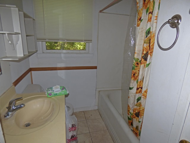 104 W First St, Hardy, AR 72542 - full bath with tile patterned floors and shower / bath combination with curtain