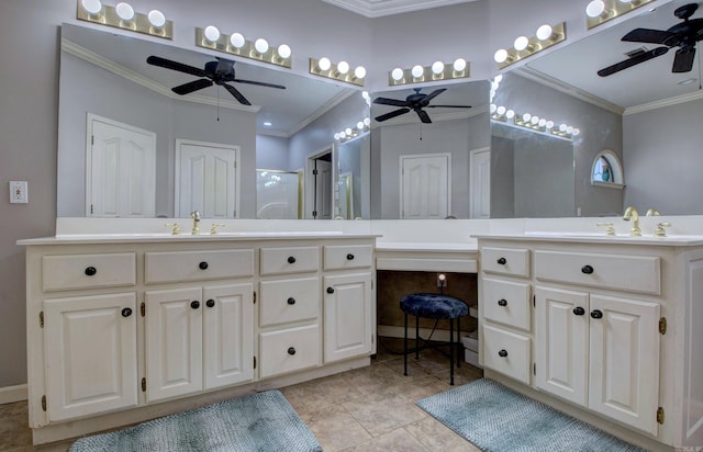 4600 Lexington Park Cir, Bryant, AR 72022 - full bathroom featuring ceiling fan, ornamental molding, and double vanity