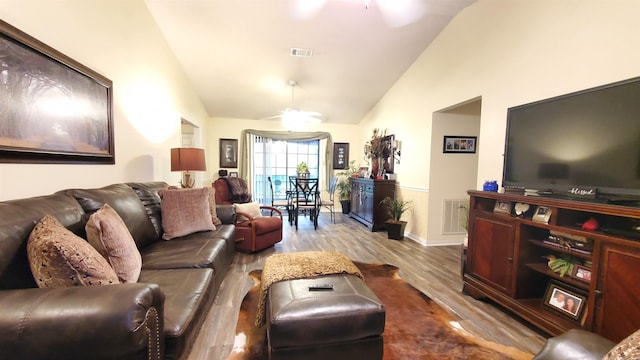 81 Pheasant Run Dr, Cabot, AR 72023 - living room with ceiling fan, lofted ceiling, and wood finished floors