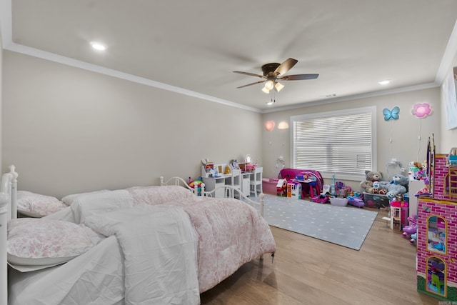 148 Irene Cir, Greenbrier, AR 72058 - bedroom featuring light wood-type flooring, ornamental molding, ceiling fan, and recessed lighting