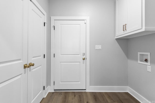 49 Saffron Cir, Little Rock, AR 72223 - laundry area featuring cabinet space, washer hookup, and dark wood-style flooring