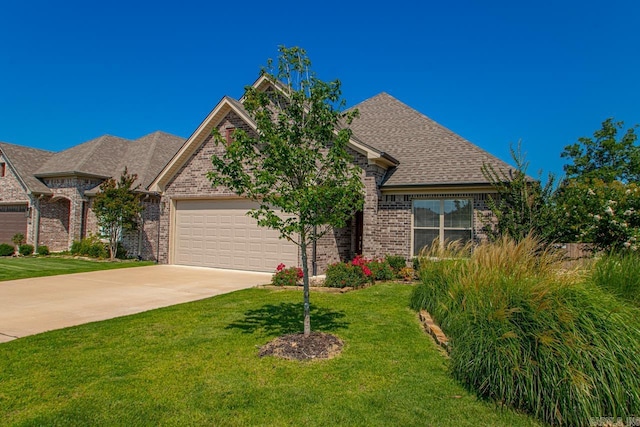49 Saffron Cir, Little Rock, AR 72223 - french country inspired facade featuring an attached garage, brick siding, concrete driveway, and a front lawn