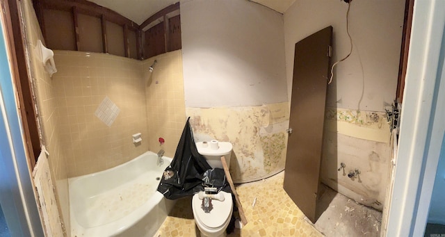 9313 Timber Valley Rd, Little Rock, AR 72204 - bathroom featuring a wainscoted wall and  shower combination