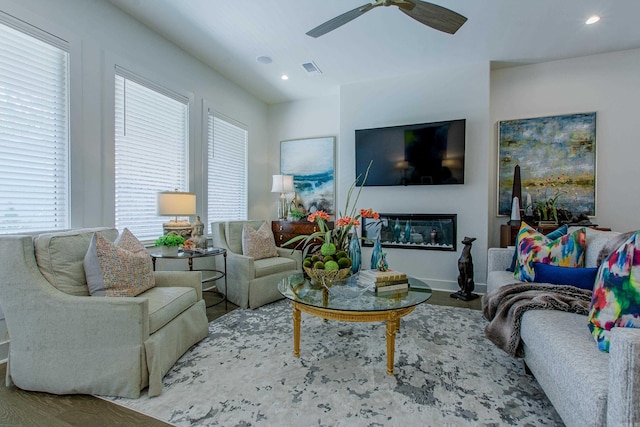 101 Mergeron Ct, Little Rock, AR 72212 - living room with ceiling fan, healthy amount of natural light, wood finished floors, and recessed lighting